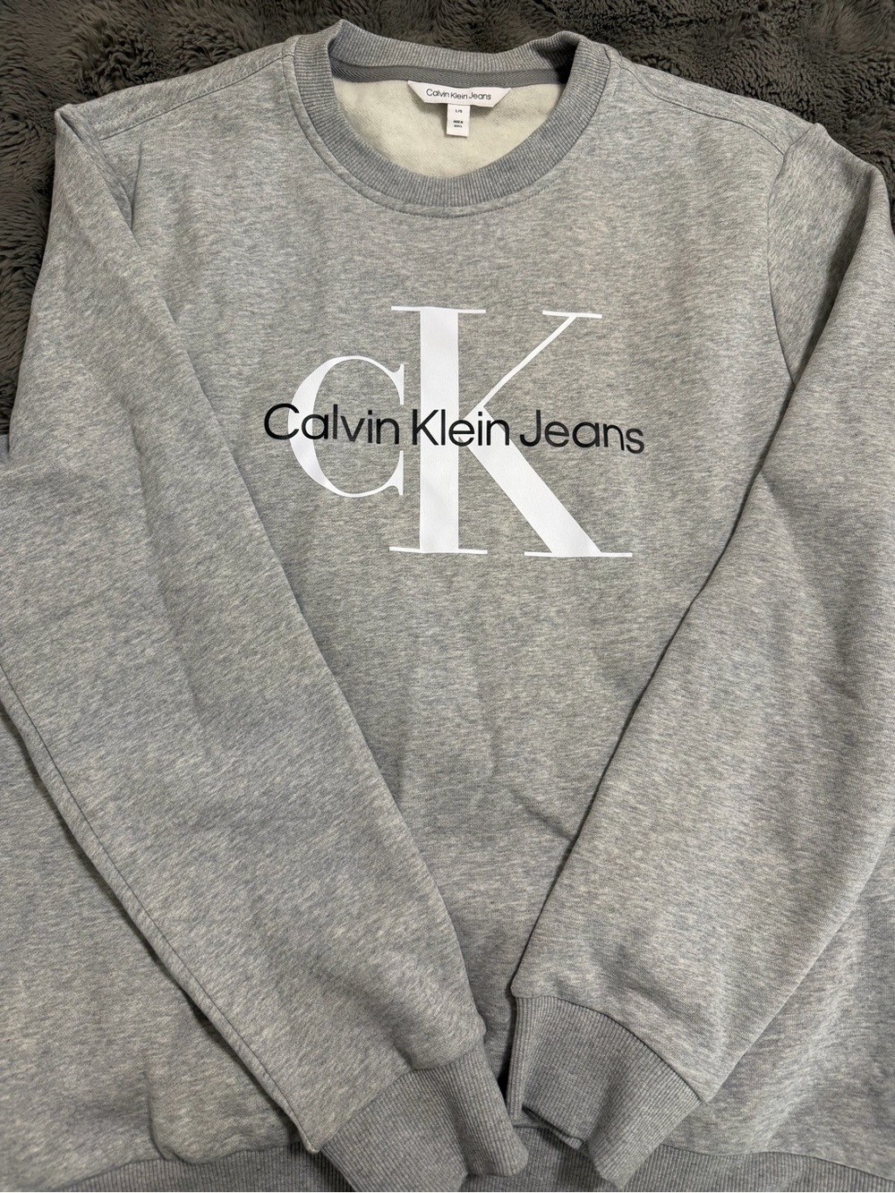 Calvin Klein Jeans Gray Crewneck Sweatshirt with White CK Logo